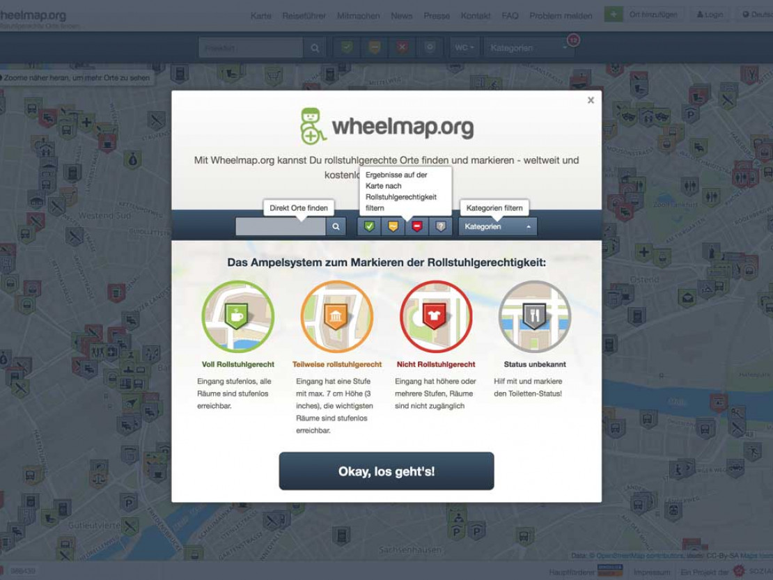 Das Wheelmap-System basiert auf einem simplen Ampelsystem - wheelmap.org